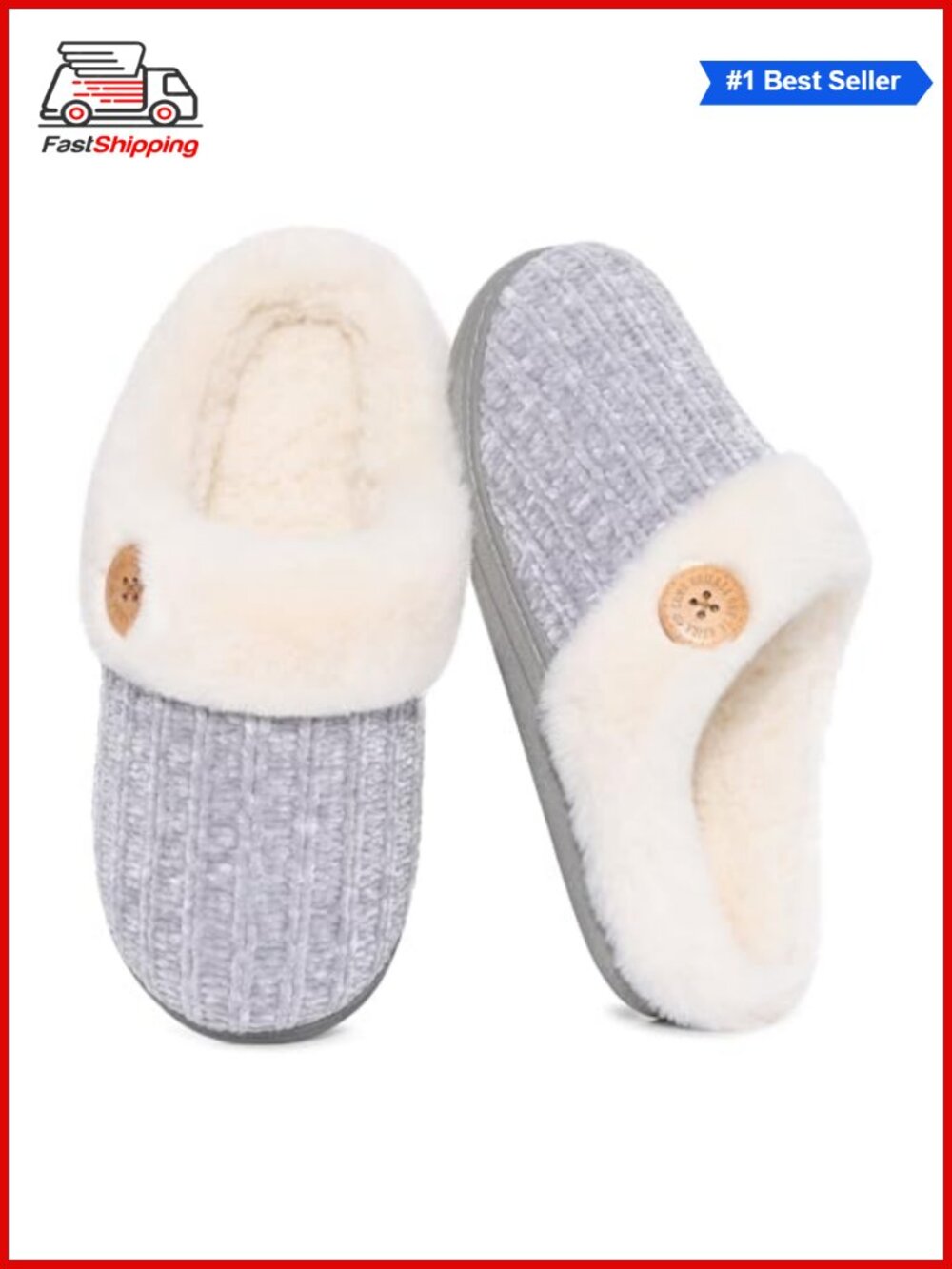 ✨Evshine Women's Chenille Knit Fuzzy Slippers Memory Foam Warm House Shoes